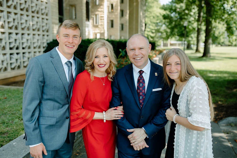 The Johnson family outside the library